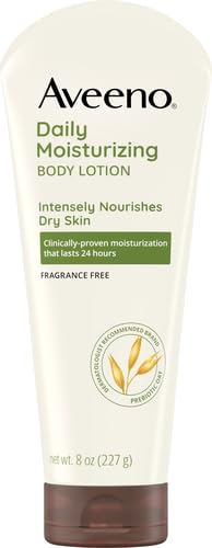 Aveeno Daily Moisturizing Body Lotion, Body Lotion for Dry Skin with Prebiotic Oat, Paraben Free, Fragrance Free, Non-Greasy, Non-Comedogenic Moisturizer, 8 FL OZ