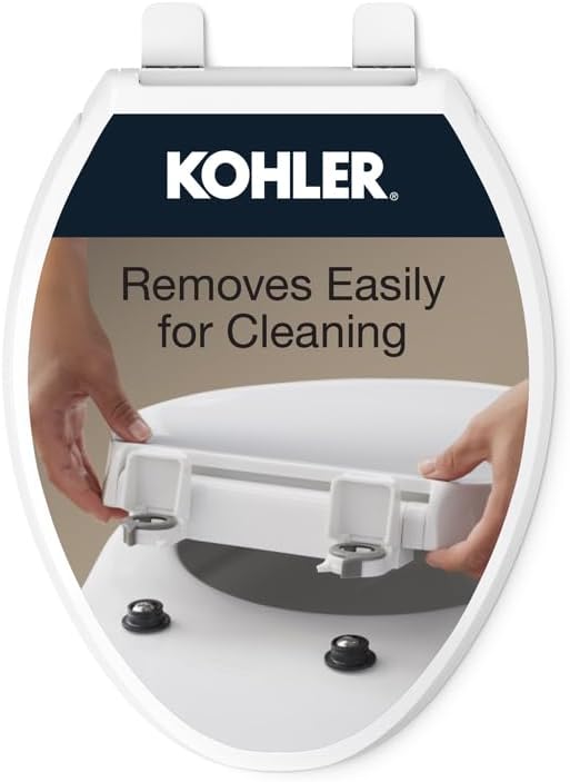 KOHLER 4636-RL-0 Cachet ReadyLatch Elongated Toilet Seat Slow Close, Soft Close Toilet Seat Quiet Lid, Contoured Grip-Tight Bumpers Installation Hardware, Apartment Essentials, White