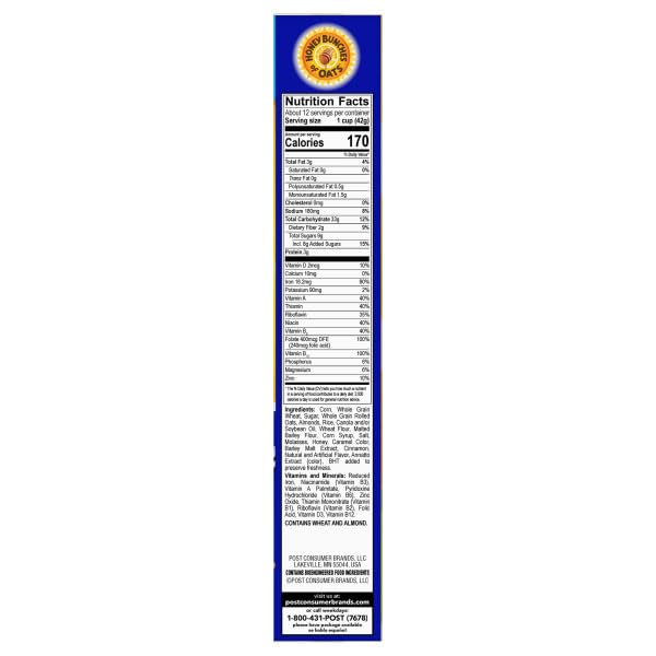 Honey Bunches of Oats with Almonds Breakfast Cereal, Almond Cereal with Oats and Granola Clusters, Family Size 18 oz Box