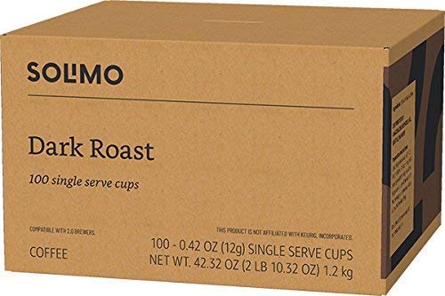 Solimo Dark Roast Coffee Pods, Compatible with Keurig 2.0 K-Cup Brewers 100 Count(Pack of 1)