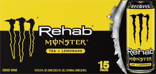 Monster Rehab Tea + Lemonade + Energy, Energy Drink 15.5 Ounce | Energy Iced Tea, Pack of 15