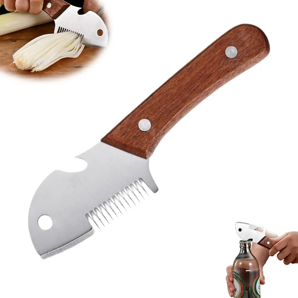 5-in-1 Serrated Peeling Knife Premium Vegetable Peeler With Wooden Handle And Bottle Opener Kitchen Tool