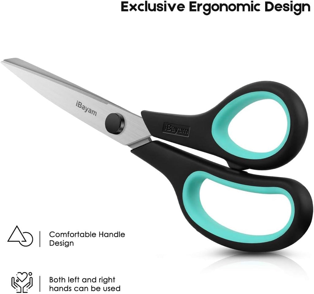 iBayam 3-Pack 8" Heavy Duty Scissors with Ultra Sharp Blades and Comfort Grip Handles - For Office, Home, School, Sewing, and Crafts
