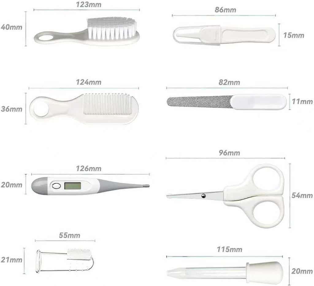 Baby Grooming Kit, Infant Safety Care Set with Hair Brush Comb Nail Clipper Nasal Aspirator,Baby Essentials Kit for Newborn Girls Boys (Grey White)