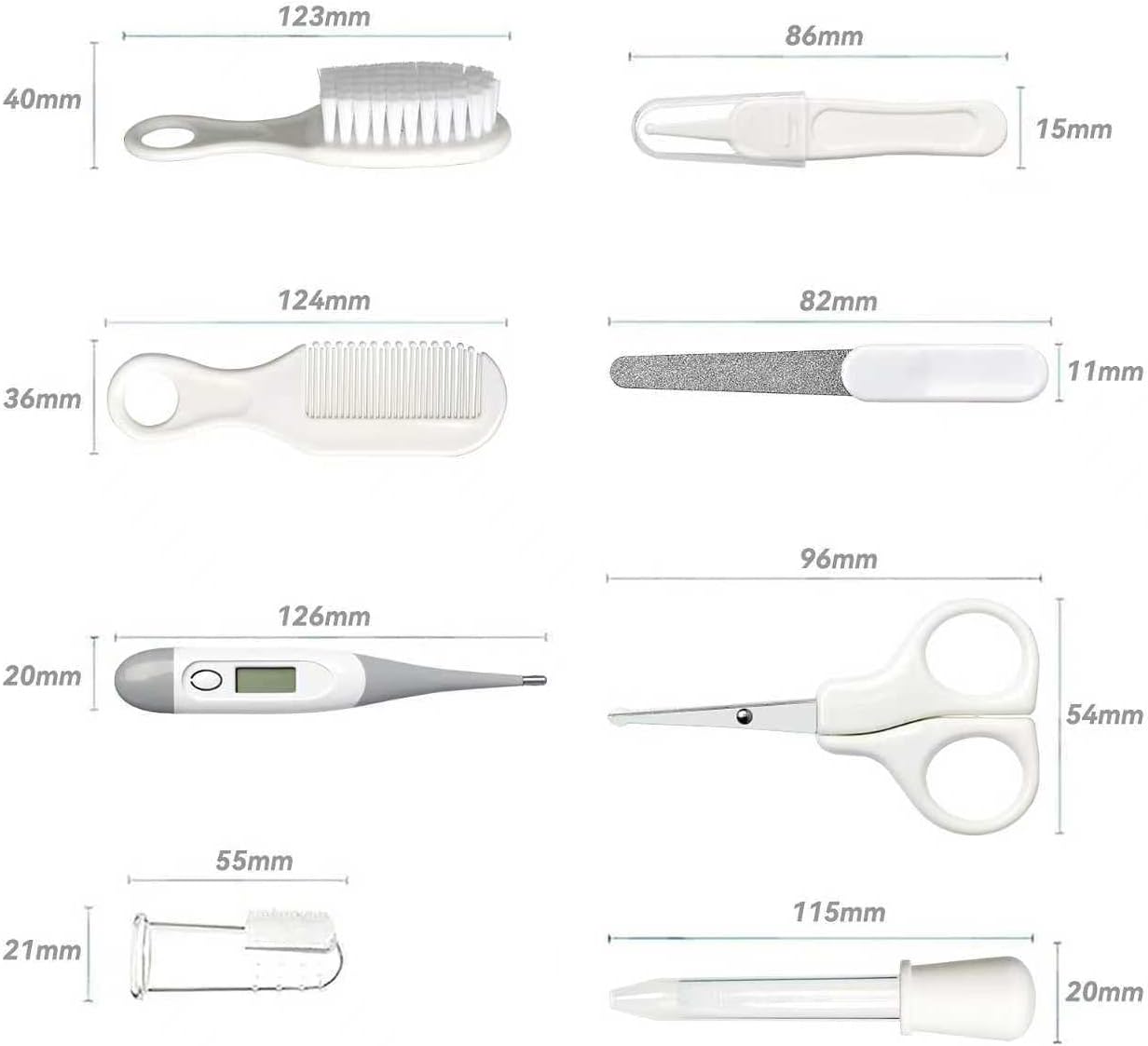 Baby Grooming Kit, Infant Safety Care Set with Hair Brush Comb Nail Clipper Nasal Aspirator,Baby Essentials Kit for Newborn Girls Boys (Grey White)