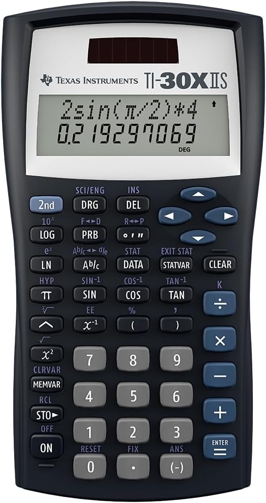 Texas Instruments TI-30XIIS Scientific Calculator, Black with Blue Accents (30XIIS/TBL/1L1/BK)