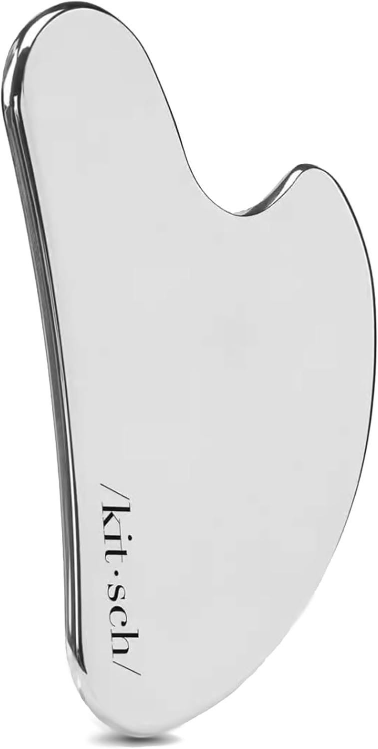 Kitsch Stainless Steel Gua Sha Facial Tools - Guasha Tool for Face, Face Sculpting Tool, Jawline Shaper, Double Chin Reducer, Body Gua Sha Tools, Lymphatic Drainage Massager, Facial Skin Care - Silver