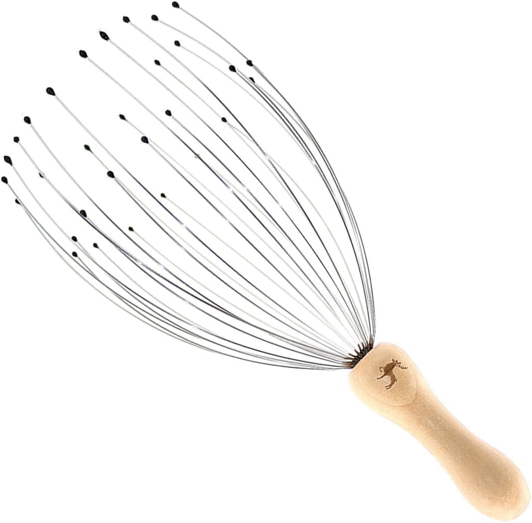 USAGA 32 Fingers Head Massager, Head Scratcher Scalp Massager, Stocking Stuffers Gift for Scalp Body Relaxing Wood Handle (1 Pack)