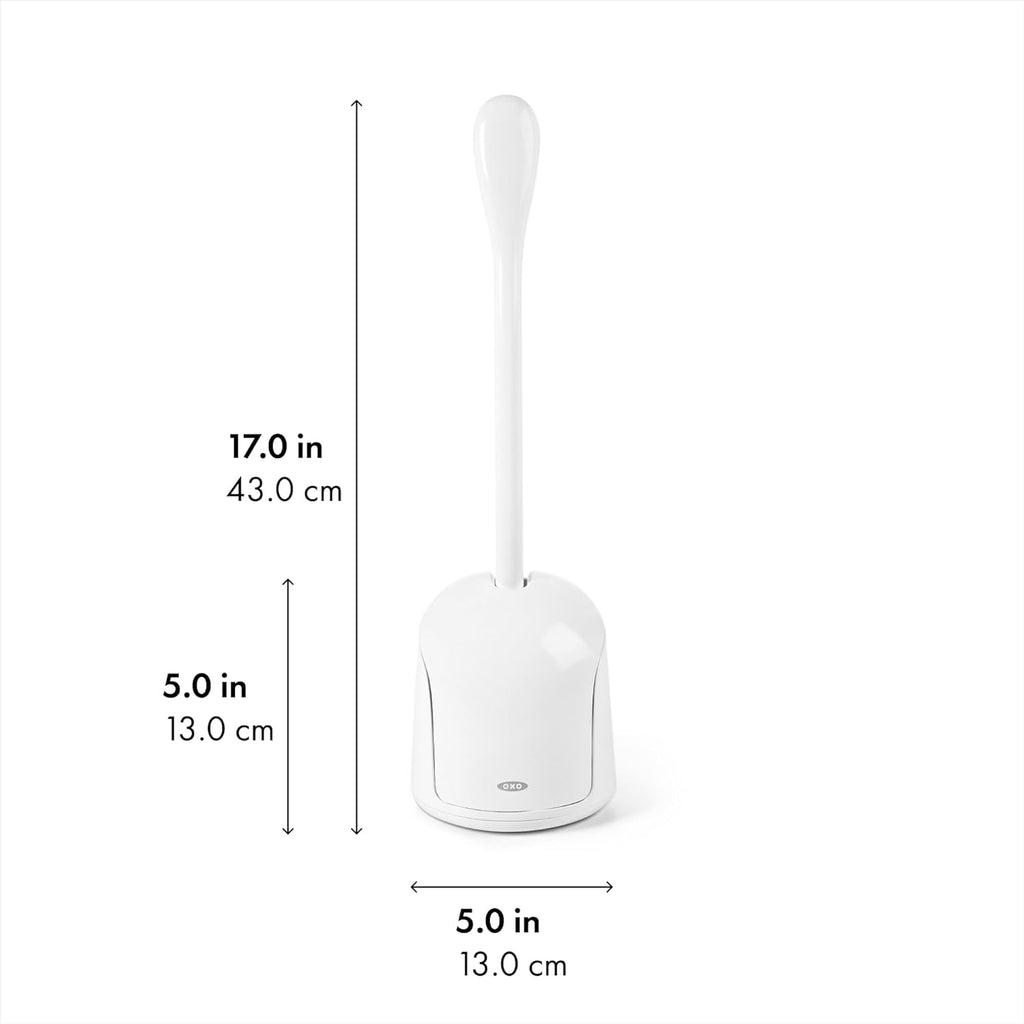 OXO Good Grips Compact Toilet Brush & Canister, Toilet Bowl Brush and Holder with Automatic Canister Door, Bathroom and Small Spaces Cleaning Supplies Essential