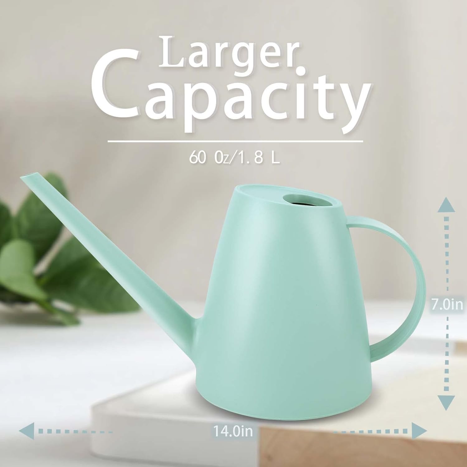 Watering Can for Indoor and Outdoor Plants - Long Spout Water Can for Garden, Flower, House Plants - 1.8L/1/2 Gallon (Green)