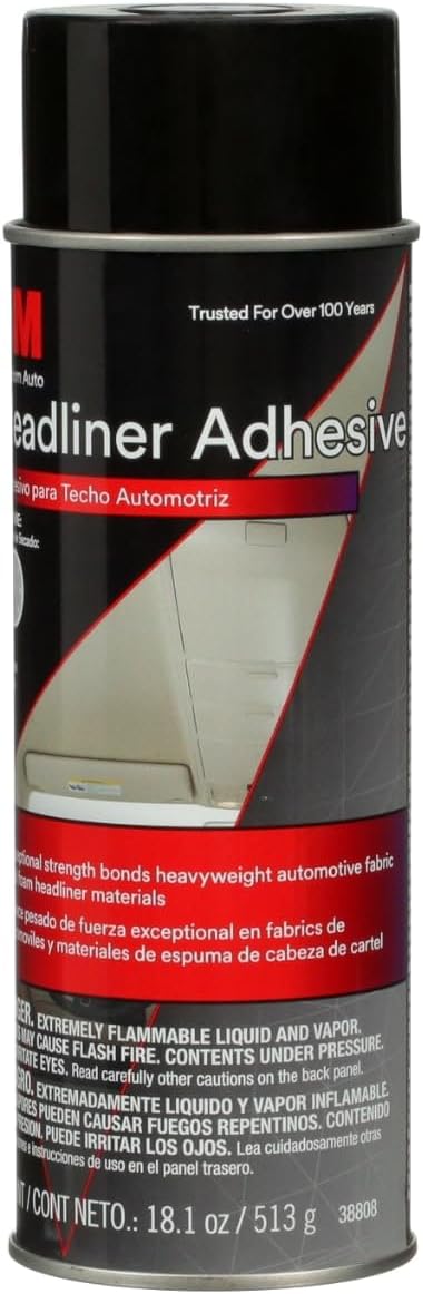 3M Headliner & Fabric Adhesive, 18.1 oz., Exceptional Strength Bonds Heavyweight Automotive Fabrics to Metal Surfaces, For Bonding Headlines, Carpet, Foam and Others, Quick & Easy Application (38808)