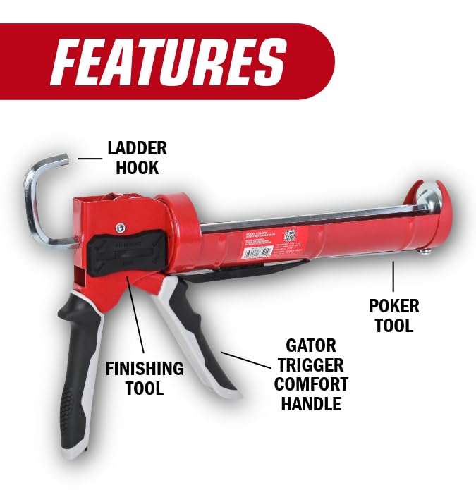 Newborn 930-GTD Drip-Free Smooth Hex Rod Cradle Caulking Gun with Gator Trigger Comfort Grip, 1/10 Gallon Cartridge, 10:1 Thrust Ratio