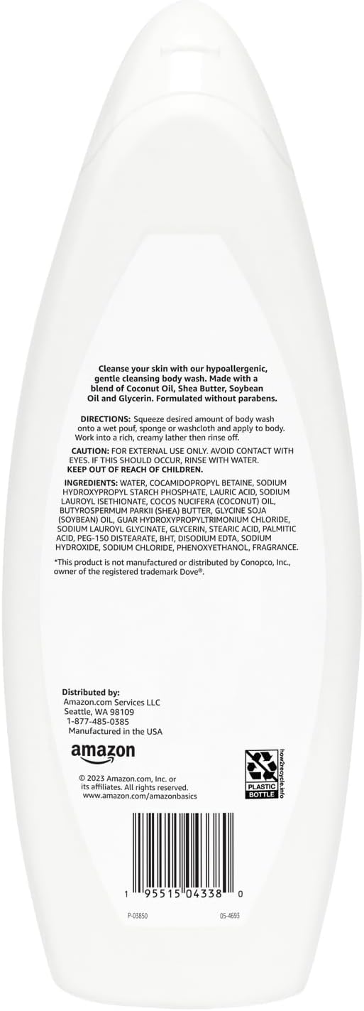Amazon Basics Hypoallergenic Body Wash for Sensitive Skin, Creamy Lather, Paraben Free, 22 fl oz (1-Pack)