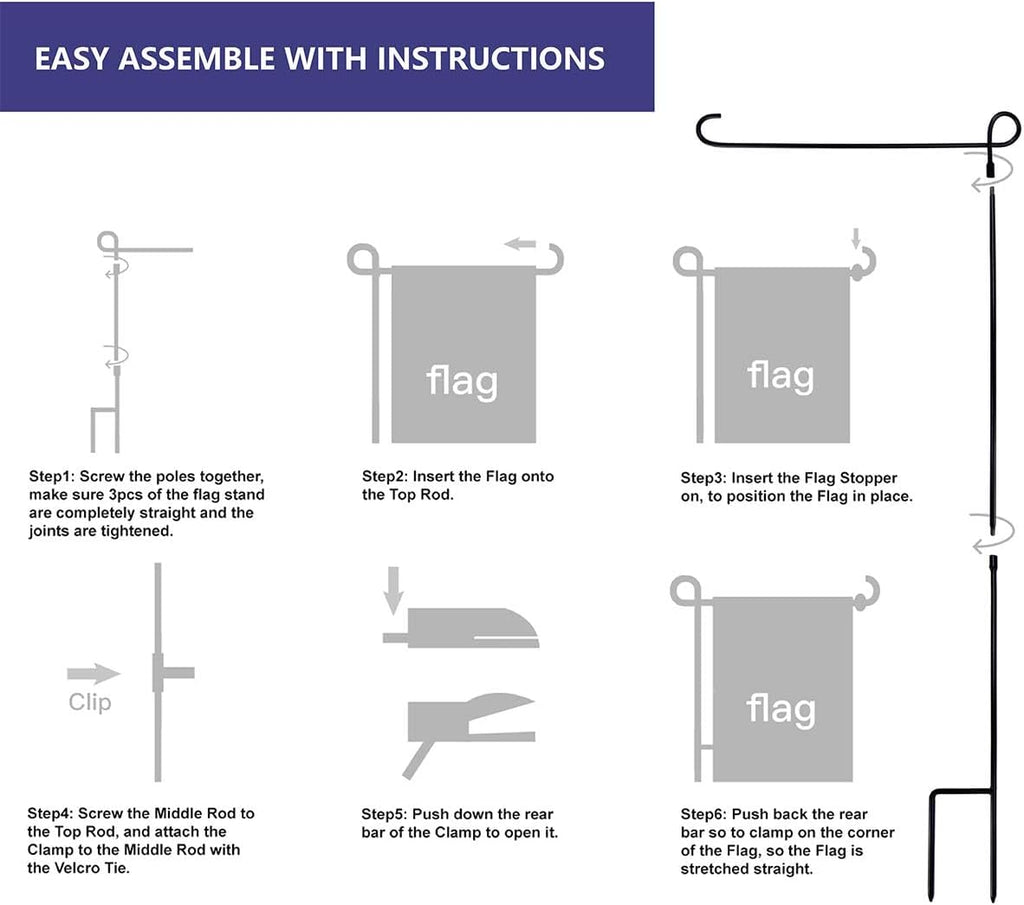 YEAHOME Garden Flag Holder Stand, Premium Yard Flag Holder Weather-Proof Metal Powder-Coated Flagpole with Clip and Stopper for Christmas Garden Flag, Outdoor Garden Decor Decoration