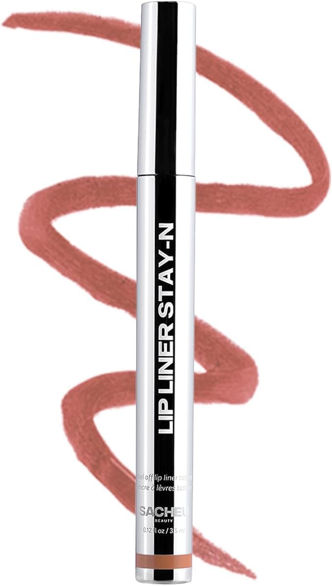 Sacheu Lip Liner STAY-N Peel Off Lip Stain — Long Lasting Waterproof Lip Tint with Hyaluronic Acid & Vitamin E — Transfer Proof Matte Finish, Vegan & Cruelty-Free (p-INKED)