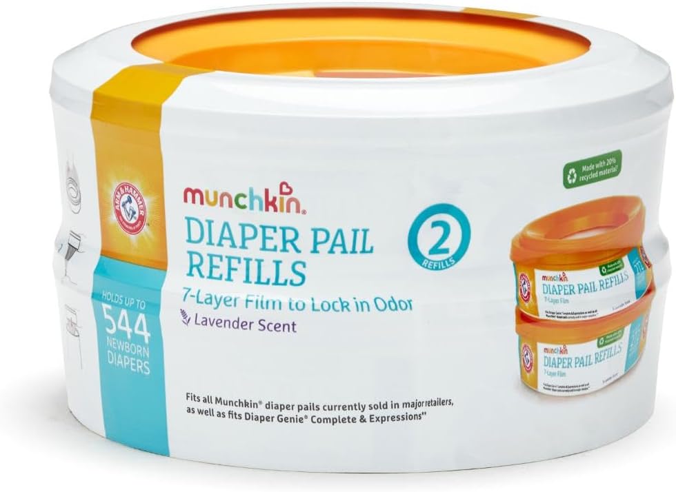 Munchkin® Arm & Hammer Diaper Pail Refill Rings, Holds up to 544 Newborn Diapers, 2 Pack