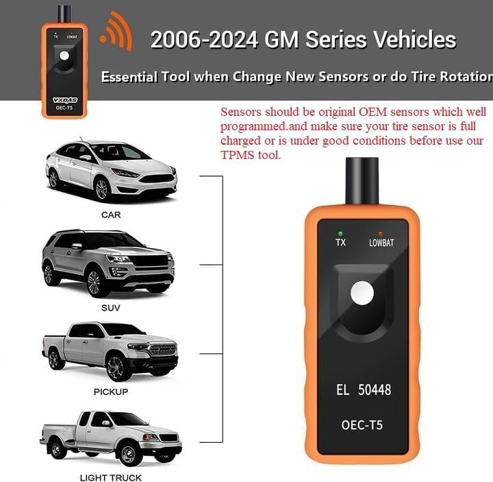 VXDAS TPMS Relearn Tool Only for GM Vehicles (2006-2024 Chevy/Buick/GMC/Opel/Cadillac) Original Sensor with 315/433 MHz, Tire Sensors Pressure Monitor System Reset Tool OEC-T5-2025 Edition