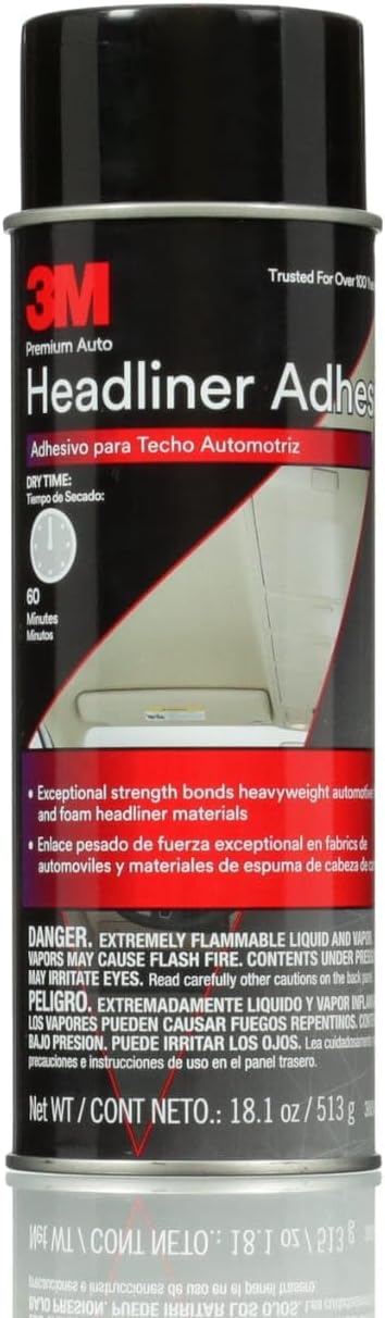 3M Headliner & Fabric Adhesive, 18.1 oz., Exceptional Strength Bonds Heavyweight Automotive Fabrics to Metal Surfaces, For Bonding Headlines, Carpet, Foam and Others, Quick & Easy Application (38808)