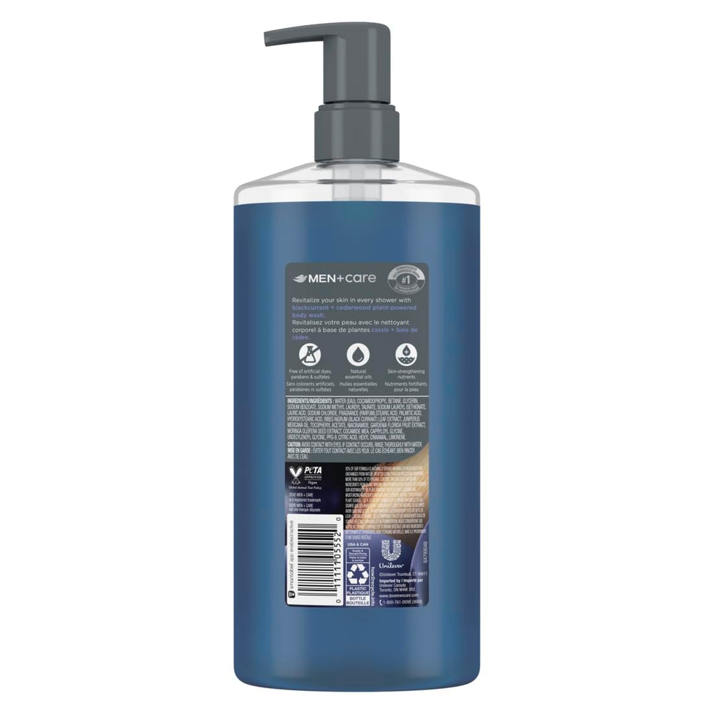 DOVE MEN Moisturizing Body Wash | #1 Dermatologist Body Wash for Men, Sulfate Free, Paraben Free, & Dye Free | Blackcurrant + Cedarwood, 26oz