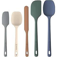 ChefAide 5 Pieces Silicone Spatula Set, Food Grade Rubber Spatula, Upgrade Strong Handle with Ergonomic Grip, Heat Resistant Up to 600°F for Nonstick Cookware, Cooking