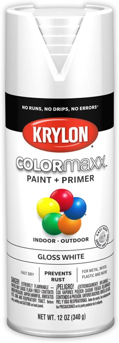 Krylon K05545007 COLORmaxx Spray Paint and Primer for Indoor/Outdoor Use, Gloss White 12 Oz (Pack of 1)