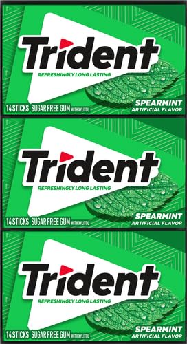 Trident Spearmint Sugar-Free Chewing Gum, 12 Packs of 14 Pieces (168 Total Pieces)