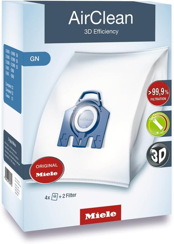 Miele Genuine AirClean GN Vacuum Cleaner Bags, 4 Bags Included, for Miele Complete C2 and C3 Vacuum Cleaners