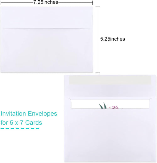 50 Packs 5x7 Envelopes, White A7 5x7 Envelopes for Invitations, Printable, Self Seal for Weddings, Photos, Postcards, Greeting Cards, Mailing