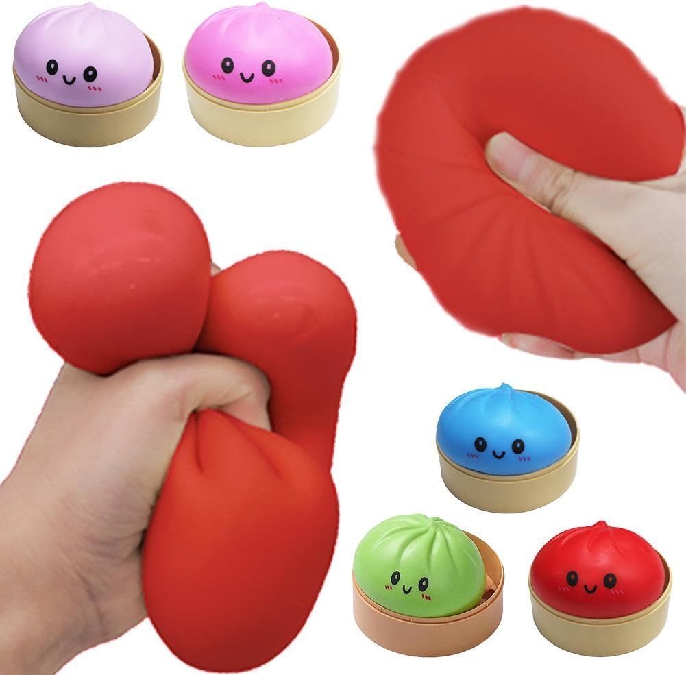 Dumpling Squishies, Glitter Dumpling Mystery Box, Colorful Dumplings Stress Balls Fidget Sensory Toy, Stocking Stuffers with Food Steamer Stretchy Desk Toys