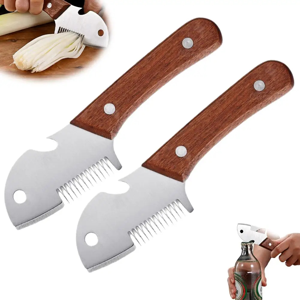 5-in-1 Serrated Peeling Knife Premium Vegetable Peeler With Wooden Handle And Bottle Opener Kitchen Tool