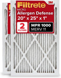 Filtrete 20x25x1 AC Furnace Air Filter, MERV 11, MPR 1000, Micro Allergen Defense, 3-Month Pleated 1-Inch Electrostatic Air Cleaning Filter, 2 Pack (Actual Size 19.688 x 24.688 x 0.84 in)