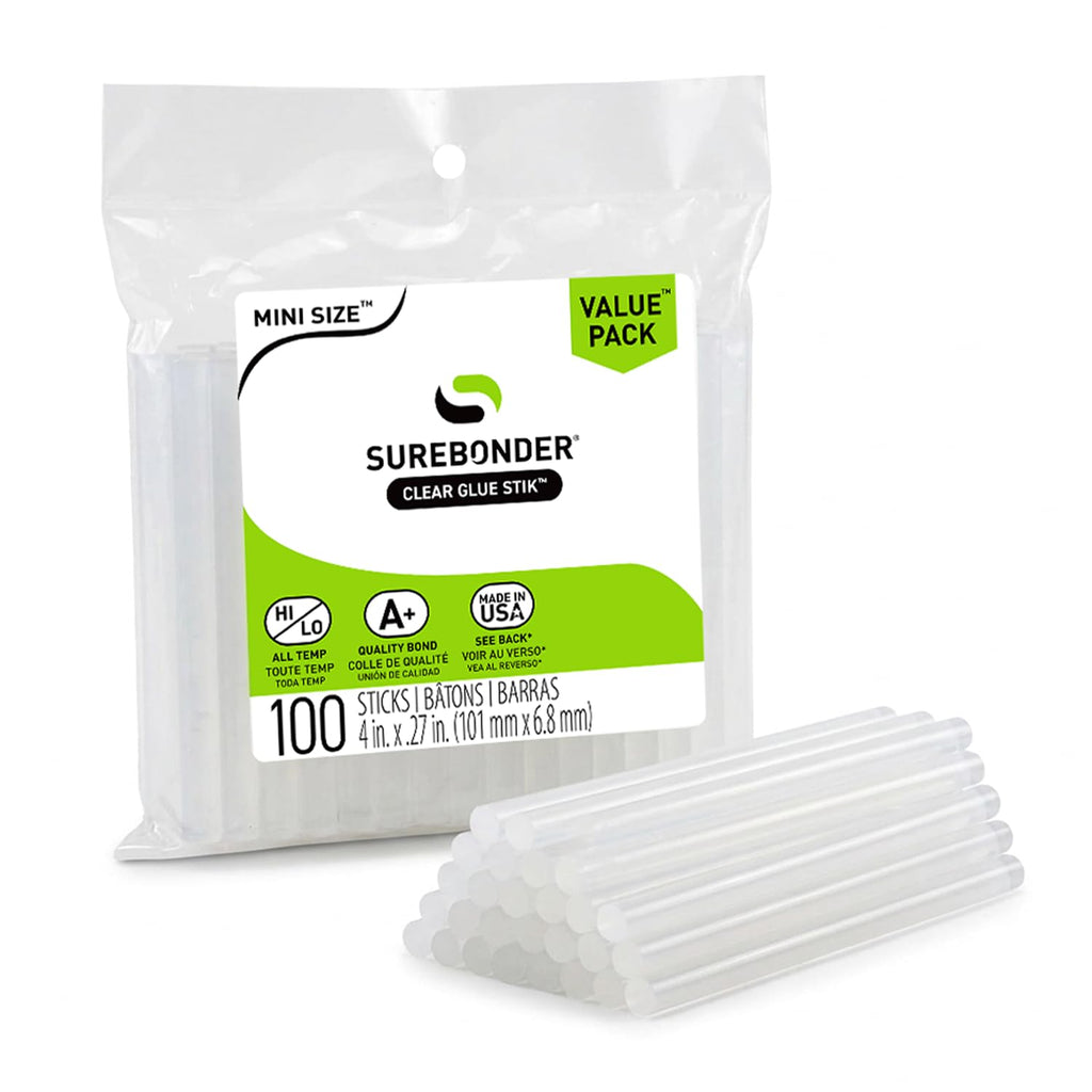 Surebonder DT-100 Mini Size Hot Glue Sticks for Glue Guns 0.27 in. Diameter, 4 in. Length - All Purpose, All Temperature - Great for DIY, Arts, and Crafting - 100 Pack, Clear