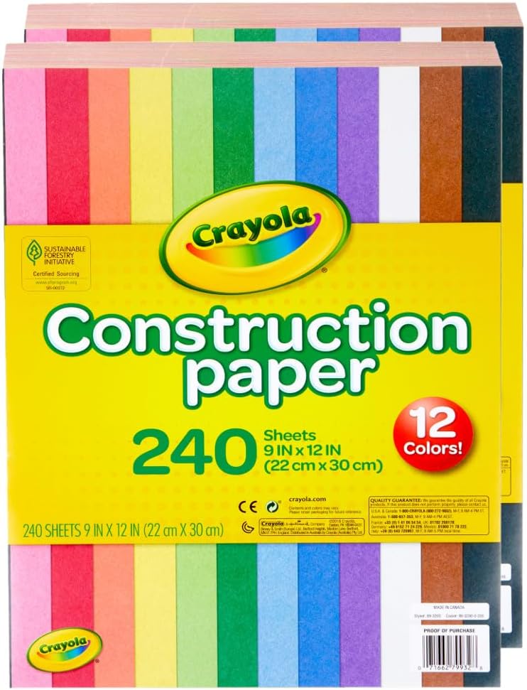 Crayola Construction Paper Bulk Pack (480 Sheets) – 10 Assorted Colors, 9x12, Classroom Arts & Crafts Supplies for Kids, Art Paper for School Projects