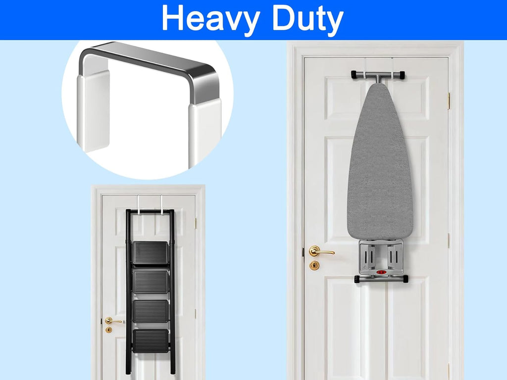Mars-Rock Over the Door Hooks 4Pcs L=5.5" Fit 1 3/8" Door Steel with White Rubber Coating Hanging Towel Robe Clothing Hanger for Bathroom Room Wreath Ironing Board Holder Cute Thin Single Heavy Duty