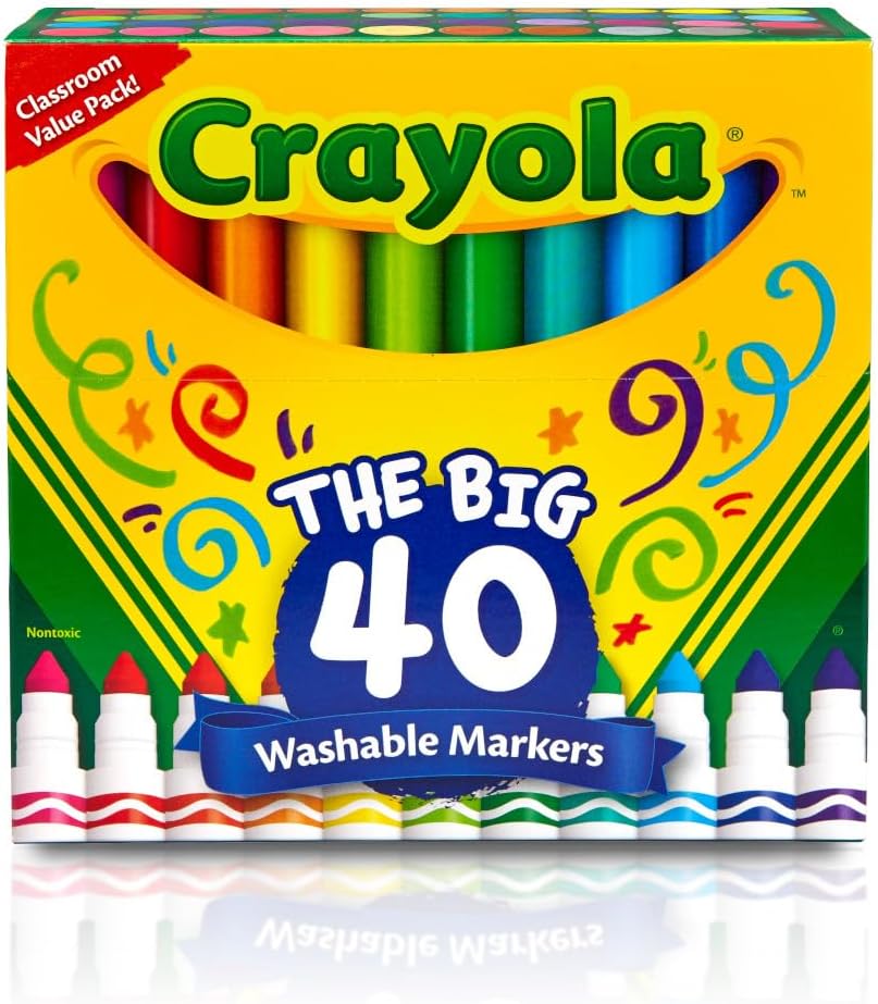 Crayola Ultra Clean Washable Markers (40ct), Broad Line Colored Markers for Kids, Coloring Book & Art Marker Set, Gifts for Kids. Ages 3+