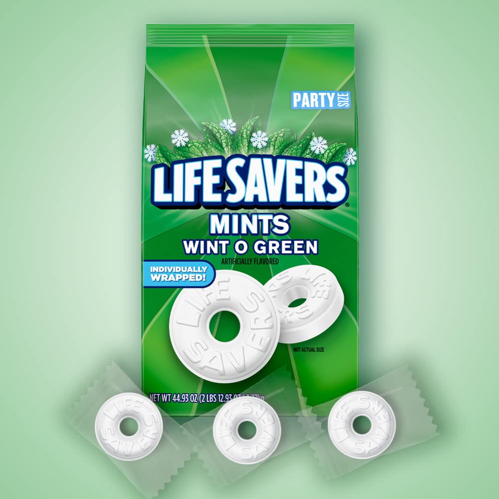 LIFE SAVERS Wint-O-Green Summer Candy Individually Wrapped Hard Mints, Party Size, 2.8 LB Bulk Bag