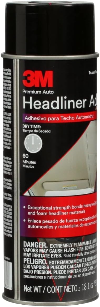 3M Headliner & Fabric Adhesive, 18.1 oz., Exceptional Strength Bonds Heavyweight Automotive Fabrics to Metal Surfaces, For Bonding Headlines, Carpet, Foam and Others, Quick & Easy Application (38808)