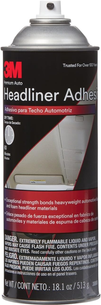 3M Headliner & Fabric Adhesive, 18.1 oz., Exceptional Strength Bonds Heavyweight Automotive Fabrics to Metal Surfaces, For Bonding Headlines, Carpet, Foam and Others, Quick & Easy Application (38808)
