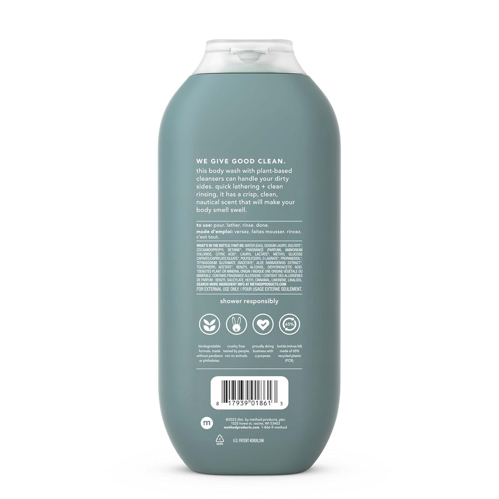 Method Men Body Wash, Sea and Surf Scent, Paraben and Phthalate Free, Quick-Lathering Cleansers, Cruelty Free, 18 oz (Pack of 1)