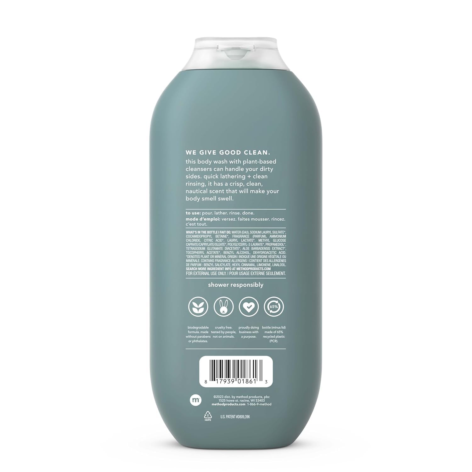 Method Men Body Wash, Sea and Surf Scent, Paraben and Phthalate Free, Quick-Lathering Cleansers, Cruelty Free, 18 oz (Pack of 1)