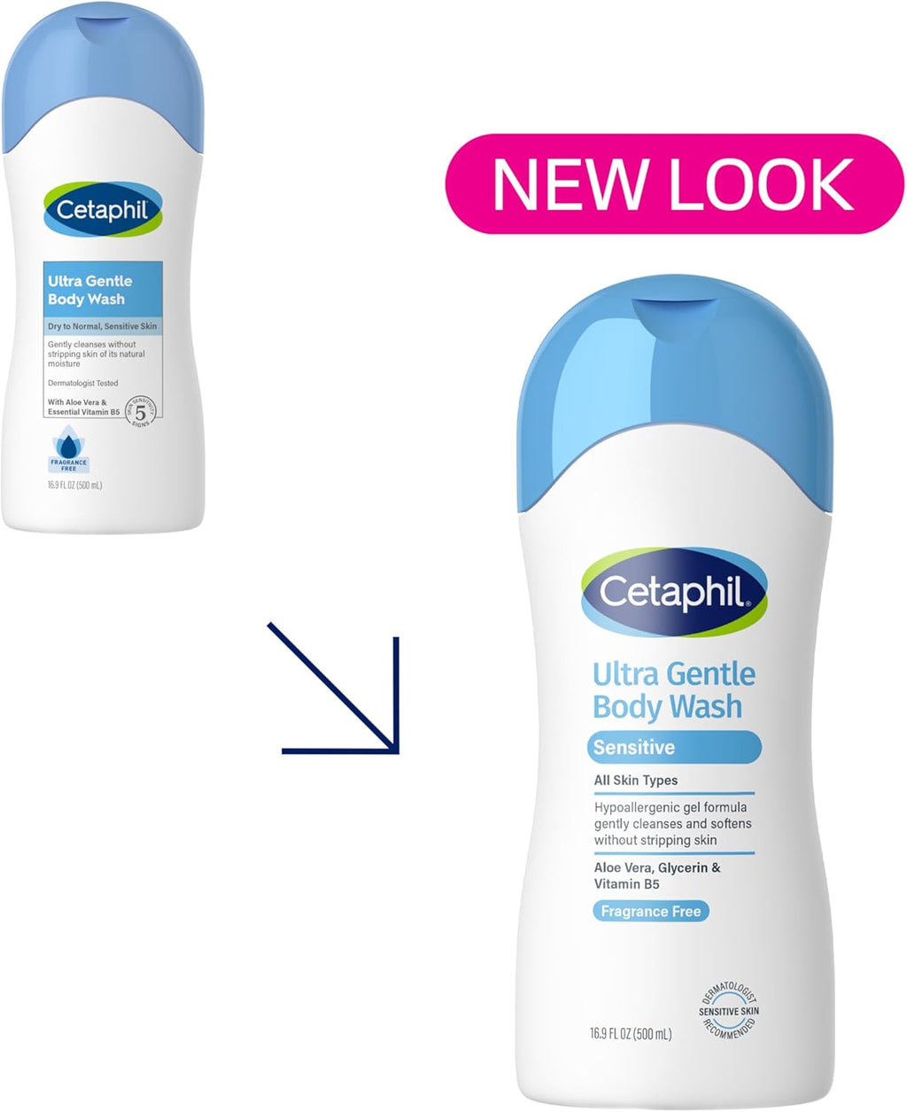 Cetaphil Ultra Gentle Body Wash, For Dry to Normal, Sensitive Skin, 16.9oz Pack of 3, Aloe Vera, Vitamin B5, Hypoallergenic, Paraben Free, Fragrance Free, Dermatologist Tested