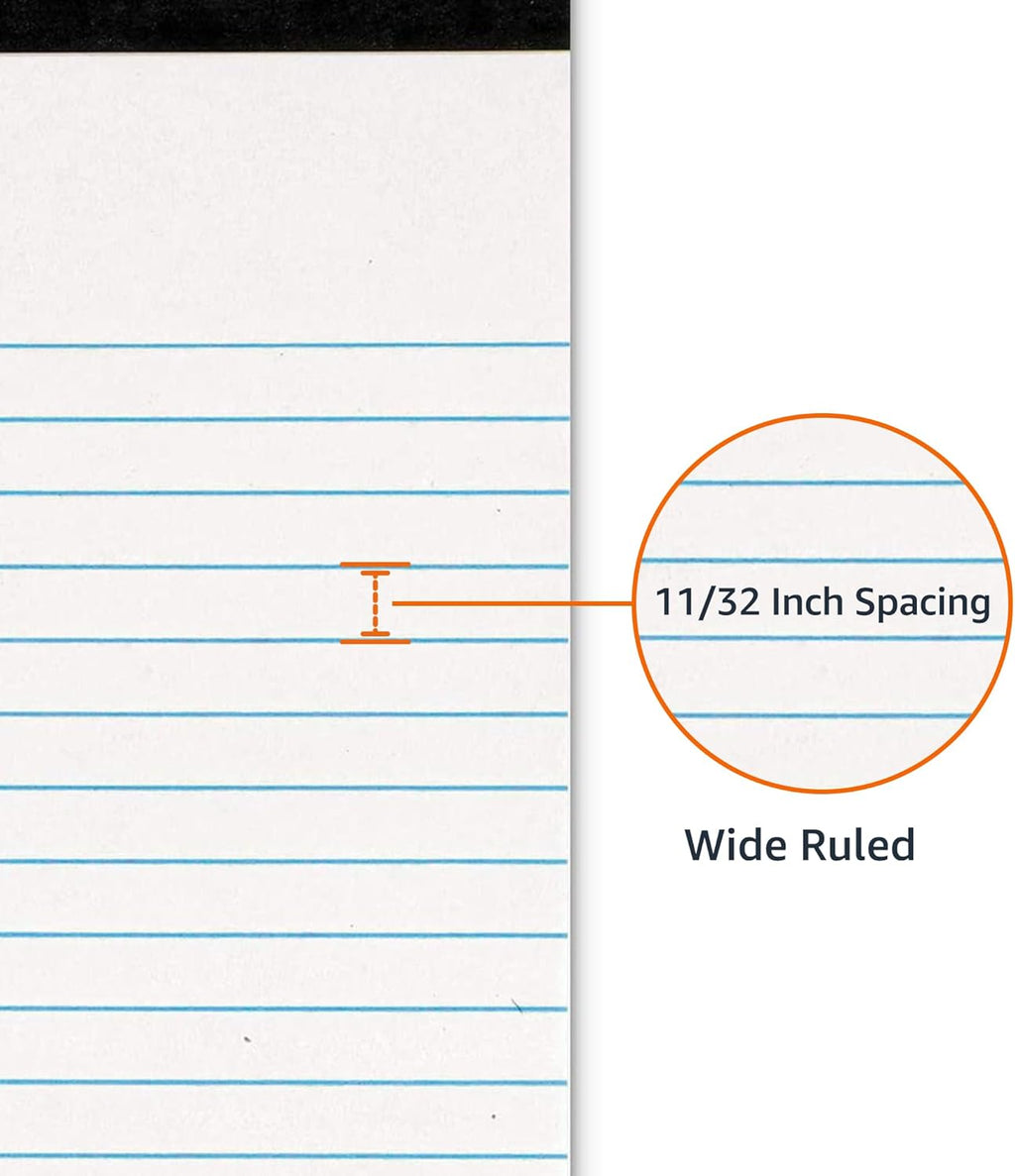 Amazon Basics Wide Ruled Lined Writing Note Pads for Office Supplies, 8.5" x 11.75", White, 12-Pack of 50 Perforated Sheets
