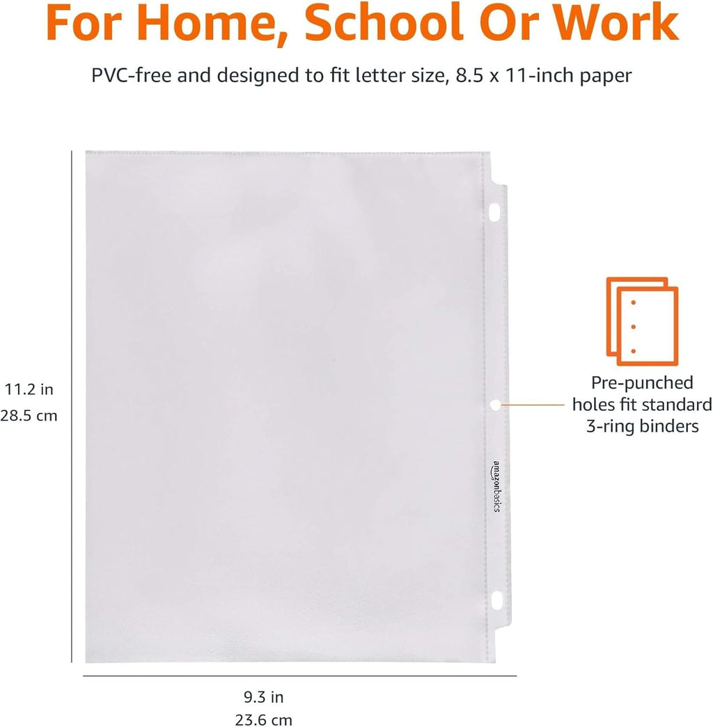Amazon Basics Sheet Protectors for 3 Ring Binder, Heavyweight, Acid-Free, Clear Plastic Sleeves, Letter Size, 8.5 x 11 Inch, 100-Pack