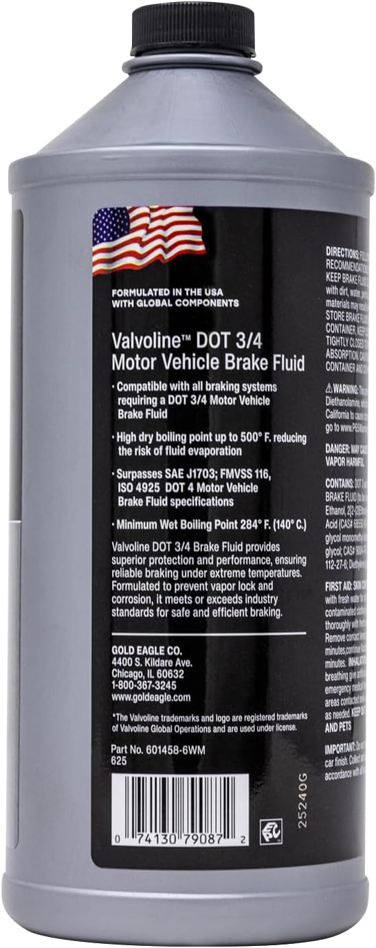 Valvoline DOT 3 & 4 Synthetic Brake Fluid with High Boiling Point, Corrosion Protection, Vapor Lock Resistance, Compatible with ABS, Disc and Drum Brake Systems, 32oz
