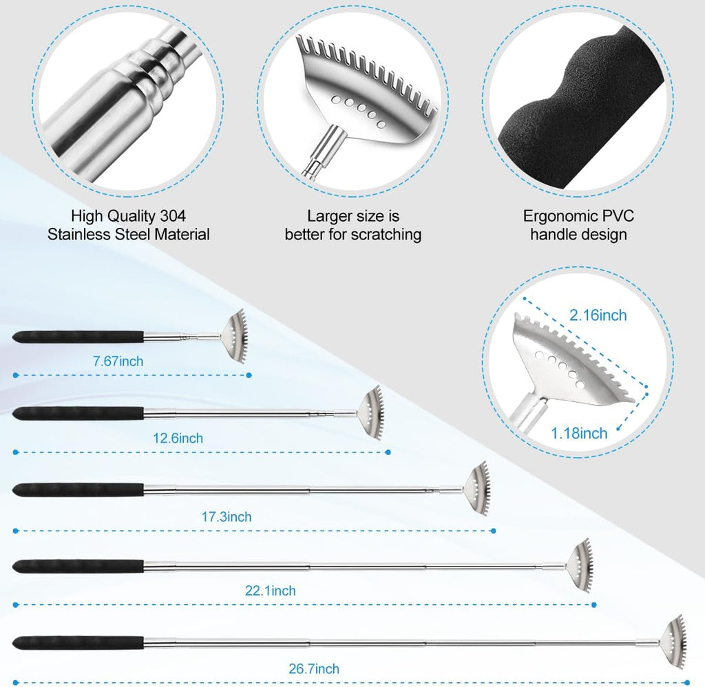 Yeipis 3 Pack Different Back Scratcher Metal Portable Telescoping with Rubber Handles, Extendable Back Massager Tool with Beautiful Box, Stocking Stuffers for Men Women Christmas Presents(Black)