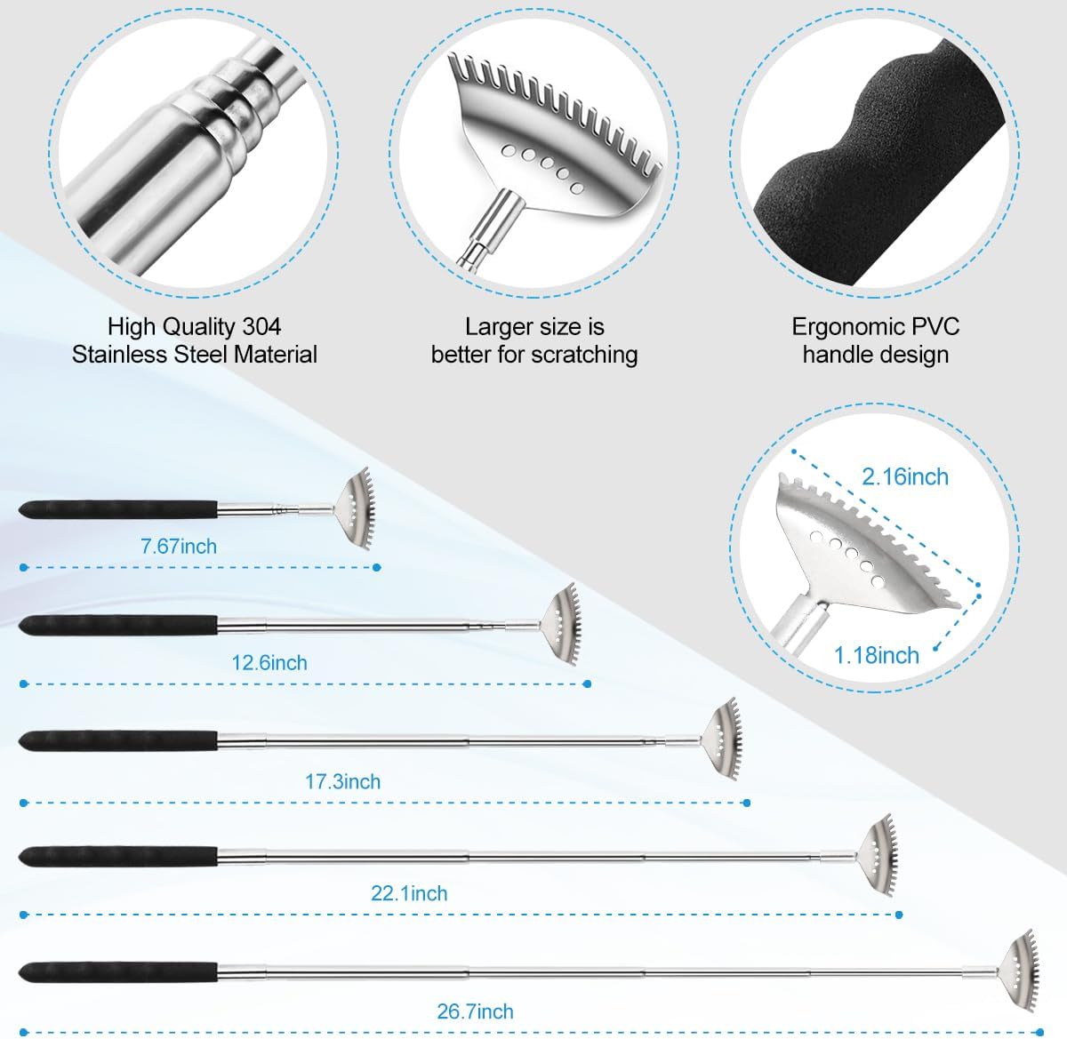 Yeipis 3 Pack Different Back Scratcher Metal Portable Telescoping with Rubber Handles, Extendable Back Massager Tool with Beautiful Box, Stocking Stuffers for Men Women Christmas Presents(Black)