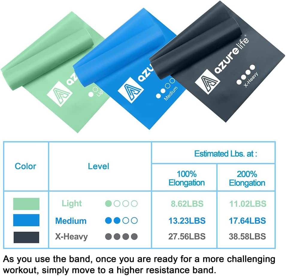 A AZURELIFE Resistance Bands,Professional Long Non-Latex Elastic Stretch Bands,Exercise Bands for Physical Therapy, Yoga, Pilates, Rehab, at-Home or The Gym Workouts, Strength Training