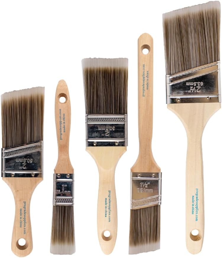 Pro Grade Paint Brushes, 5-Piece Paint Brush Set, Flat & Angle Brushes for Walls, Trim, Cabinets, Interior & Exterior Latex and Oil Paints, Stains