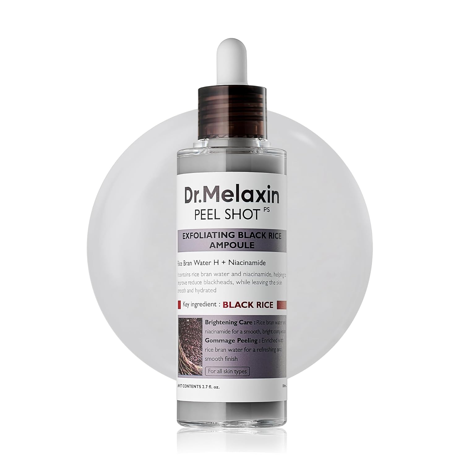 Dr.Melaxin Peel Shot Glow Black Rice Peeling Ampoule 80ml, Dead Skin Remover Gentle Exfoliating with Rice Water Extract, AHA BHA, Niacinamide, Daily Skin Texture, All Skin Types, Korean Skincare