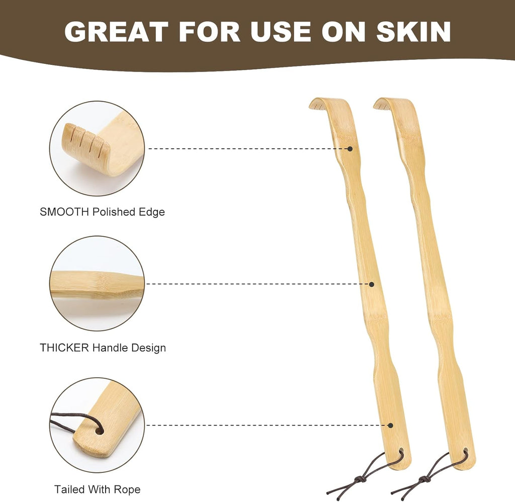 YIMICOO 2 Pack Wooden Bamboo Back Scratcher, 17 Inch Long Handle Back Scratchers for Adults Men Women, with Beautiful Gift Packaging